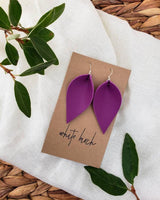 Berry Purple Leather Leaf Earrings