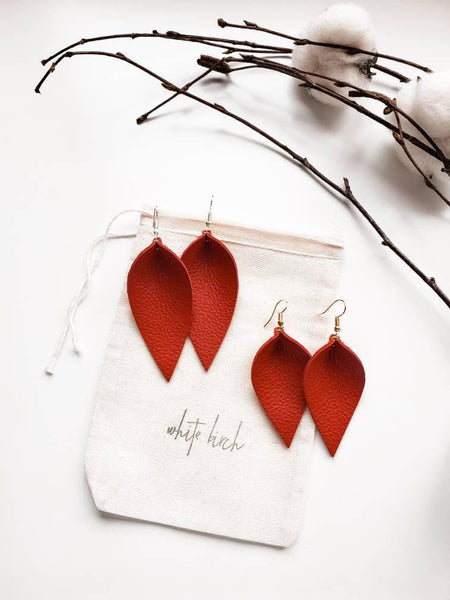 Red Leather Leaf Earrings