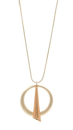 Long Necklace with Silver Circle and Rose Gold Accent