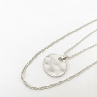 Double Chain Necklace w/ Hammered Round Pendant