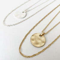 Double Chain Necklace w/ Hammered Round Pendant