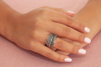 Stretch Ring Feather Design w/ Rhodium Plating