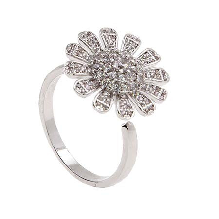 Adjustable Ring w/ Silver Spinning Bling Flower
