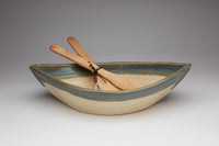 Pottery Dory Bowl & Wooden Paddle Salad Servers