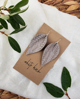 Stone Grey Braided Pinched Leather Leaf Earrings