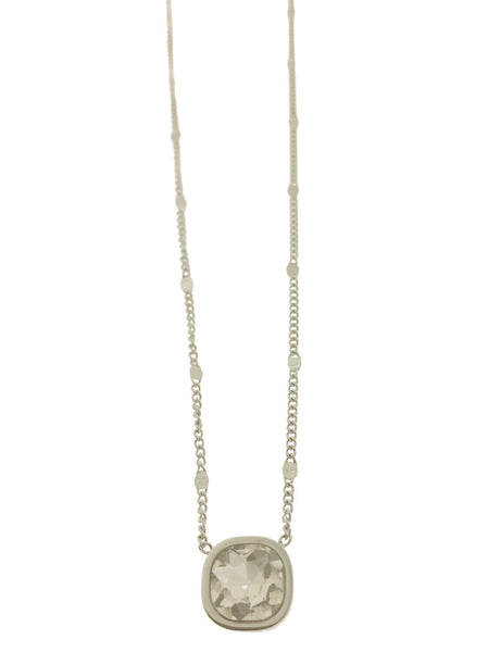 Short Necklace with Small Square CZ w/ Mesh Chain