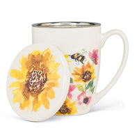 Sunflowers & Bees Covered Mug & Strainer