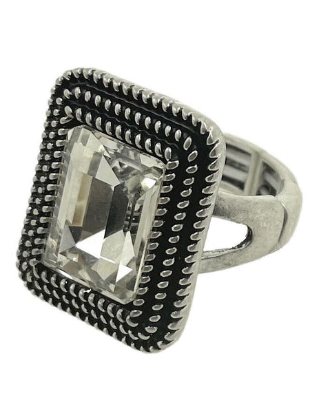 Stretch Ring with Large Square Clear CZ stone