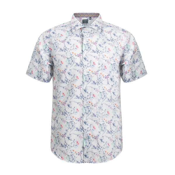 Men’s 100% Cotton Non-Iron Print Spread Collar S/S Sport Shirt
