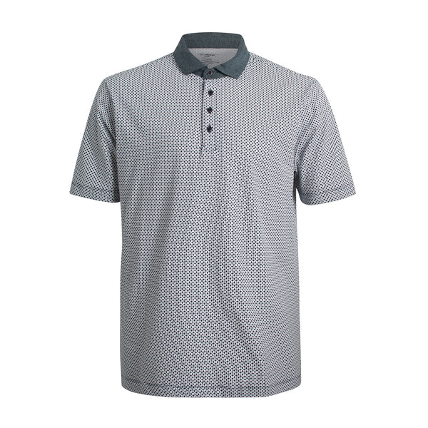 Men’s S/S Printed Polo with Contrast Collar (Navy)