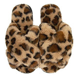 Criss Cross Faux Fur Slippers - Tan Leopard