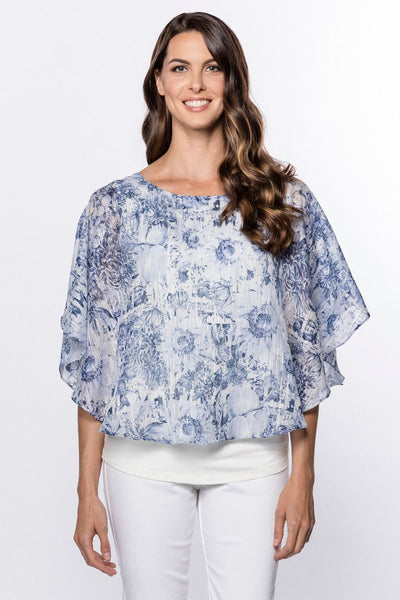 Textured Poncho Top in Blue