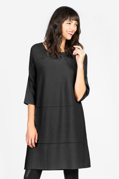 ¾ Sleeved Ribbed Tunic in Black