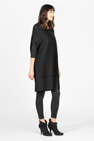 ¾ Sleeved Ribbed Tunic in Black