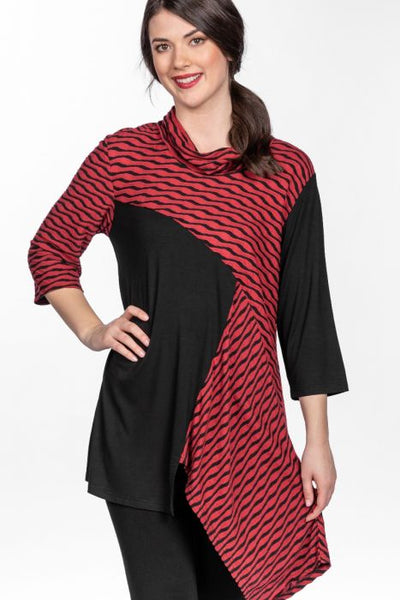 Cowl Neck Asymmetric Tunic in Red