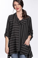 Mixed Stripe Pocket Front Tunic in Black