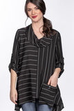Mixed Stripe Pocket Front Tunic in Black