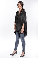 Mixed Stripe Pocket Front Tunic in Black