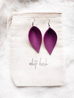 Berry Purple Leather Leaf Earrings