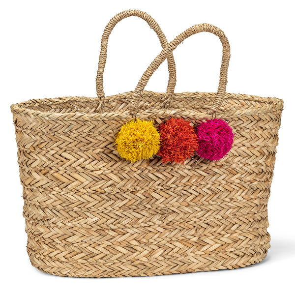Large Tote with 3 Jumbo Pompoms