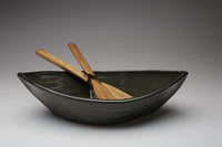 Pottery Dory Bowl & Wooden Paddle Salad Servers