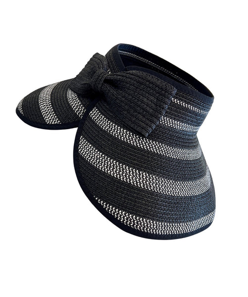 Striped Two Tone Rollup Hat - Black/White