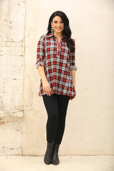 Plaid Tunic with Front Zipper