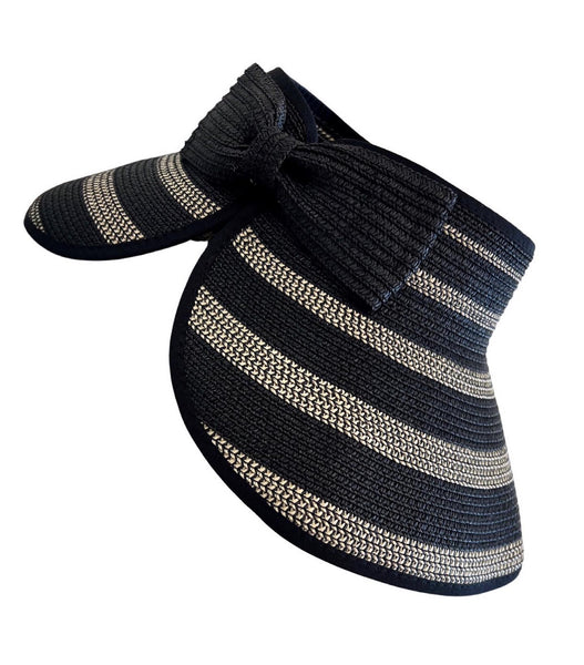 Striped Two Tone Rollup Hat - Black/Cream