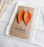 Burnt Orange Palm Suede Leather Leaf Earrings