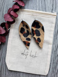 Leopard Print Leather Leaf Earrings
