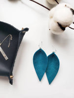 Ocean Turquoise Leather Leaf Earrings