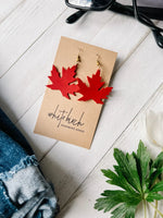 Canadian Red Maple Leaf Leather Earrings