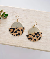Cheetah Print Leather Half Moon & Brass Half Moon Dangle Earrings