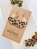 Cheetah Print Leather Half Moon & Brass Half Moon Dangle Earrings