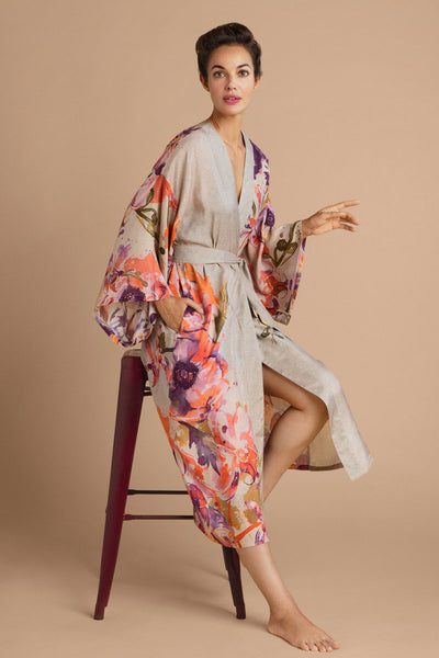 Orchid and Iris Kimono Gown - Coconut