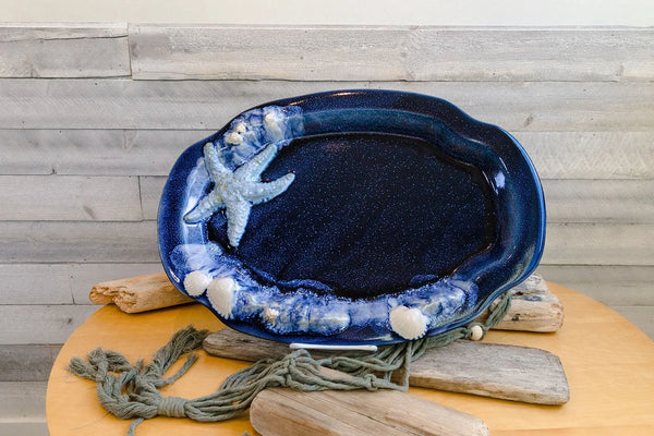 Small Ocean Pottery Platter - Blue